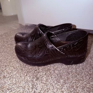 Danskos Black Embossed Clogs